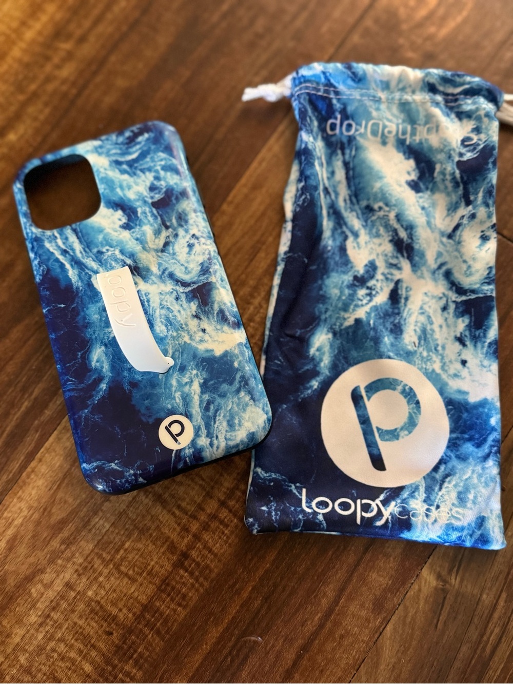 Loopy iPhone 11 Case: Blue Marble and purple with Loop Grip and Matching Pouch